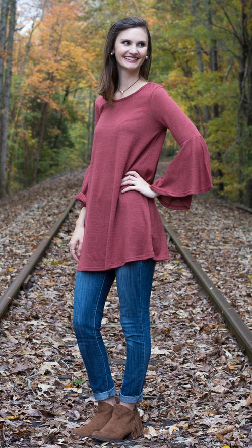 Bell Sleeve Tunic in Rust (S-XL)