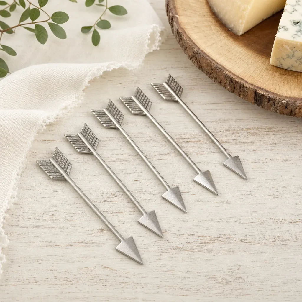 Alternate view of Arrow Cheese Markers styled on a softly lit farmhouse surface