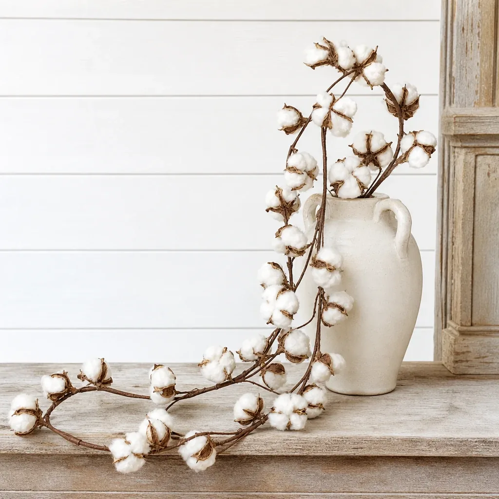 Cotton Garland styled with soft natural light and greenery