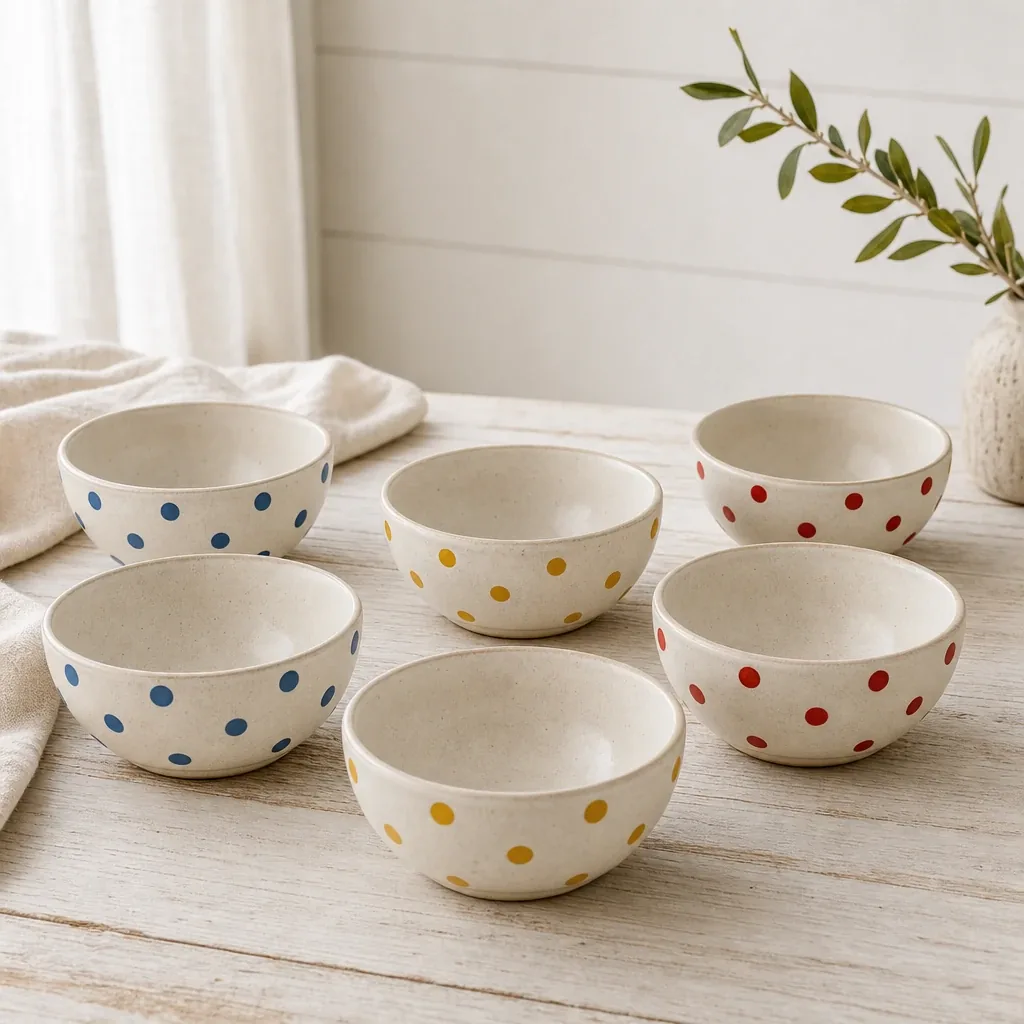 Everly Mini Stoneware Bowls styled on a softly lit farmhouse surface