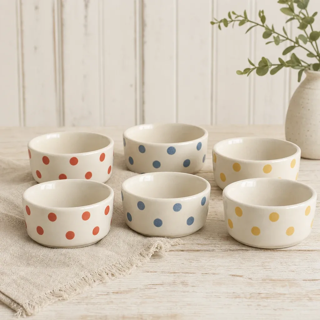 Alternate view of Everly Mini Stoneware Bowls styled on a softly lit farmhouse surface