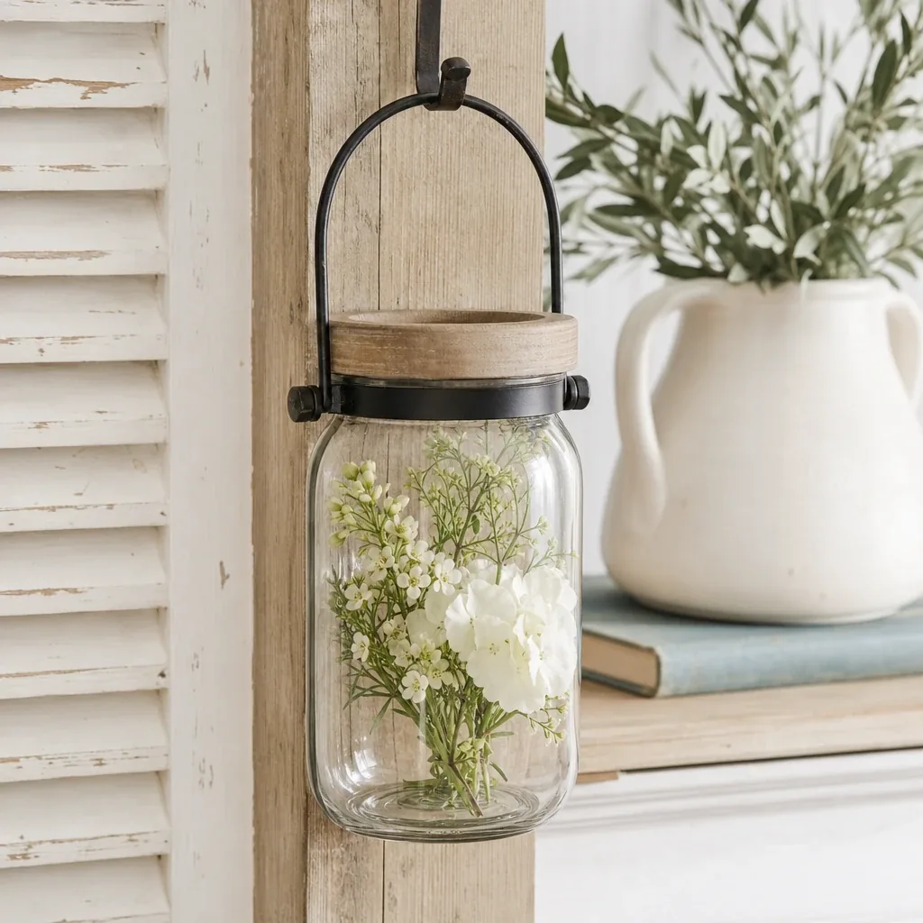 Alternate view of Hanging Canning Jar styled on a softly lit farmhouse surface