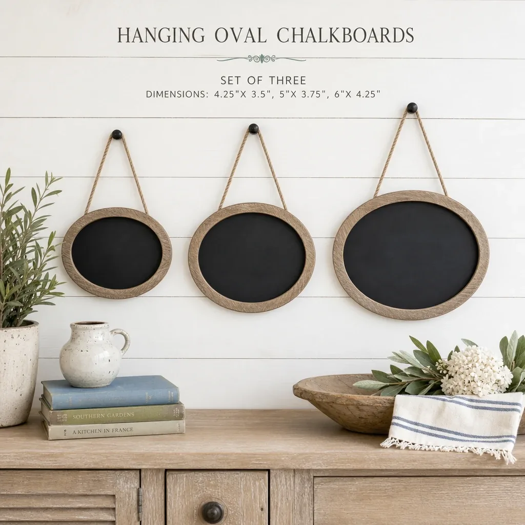 Alternate view of Hanging Oval Chalkboards displayed in a warm farmhouse interior