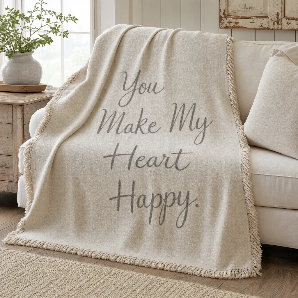 Heart Happy Blanket styled in a warm farmhouse room