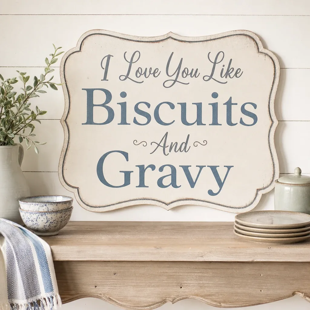 Alternate view of I Love You Like Biscuits and Gravy styled on a softly lit farmhouse surface