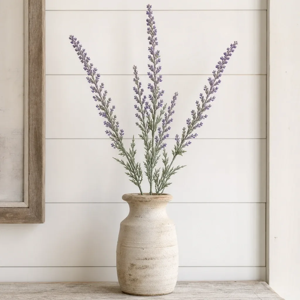 Lavender Stem styled with soft natural light and greenery