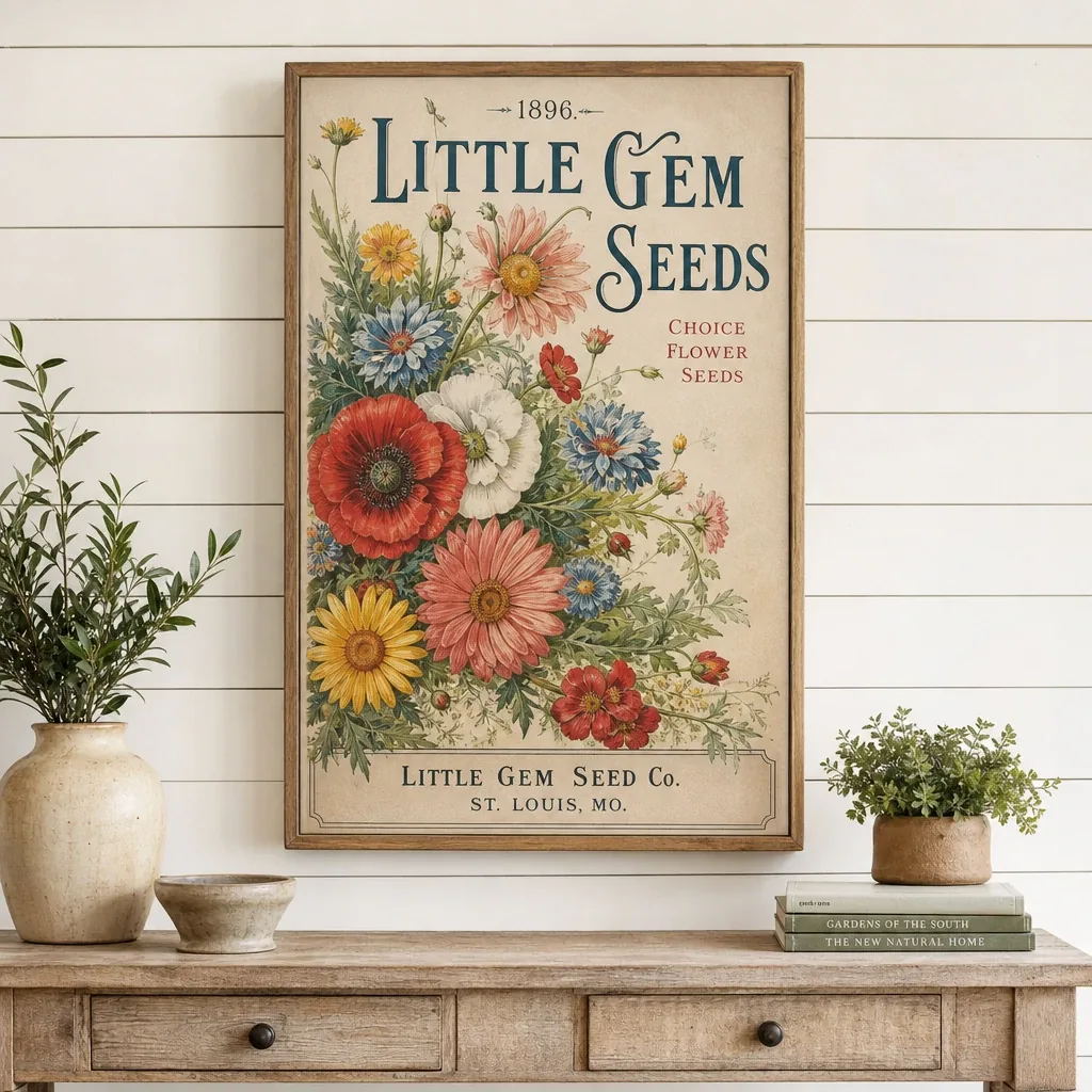 Little Gem Seeds Canvas Print displayed in a warm farmhouse interior