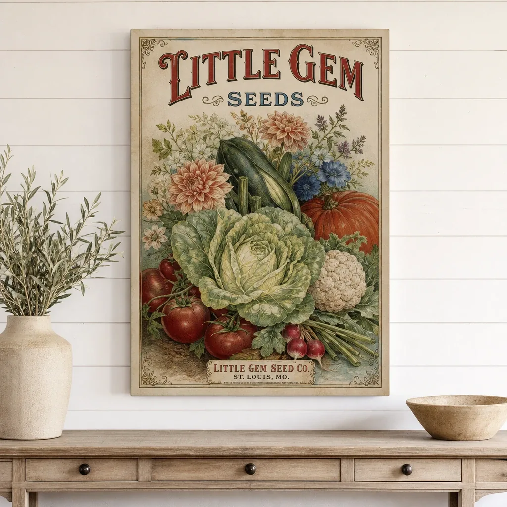 Alternate view of Little Gem Seeds Canvas Print displayed in a warm farmhouse interior