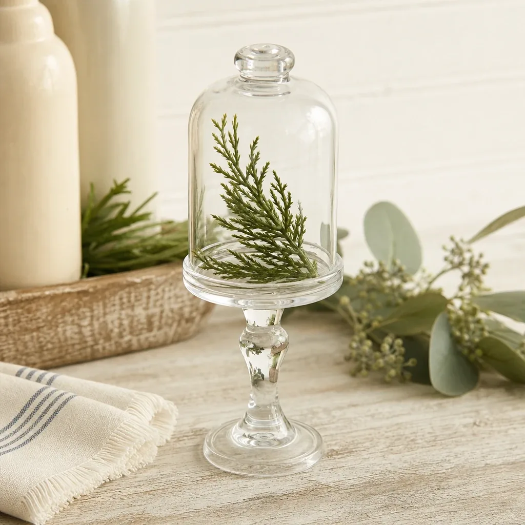 Mini Glass Pedestal styled on a softly lit farmhouse surface