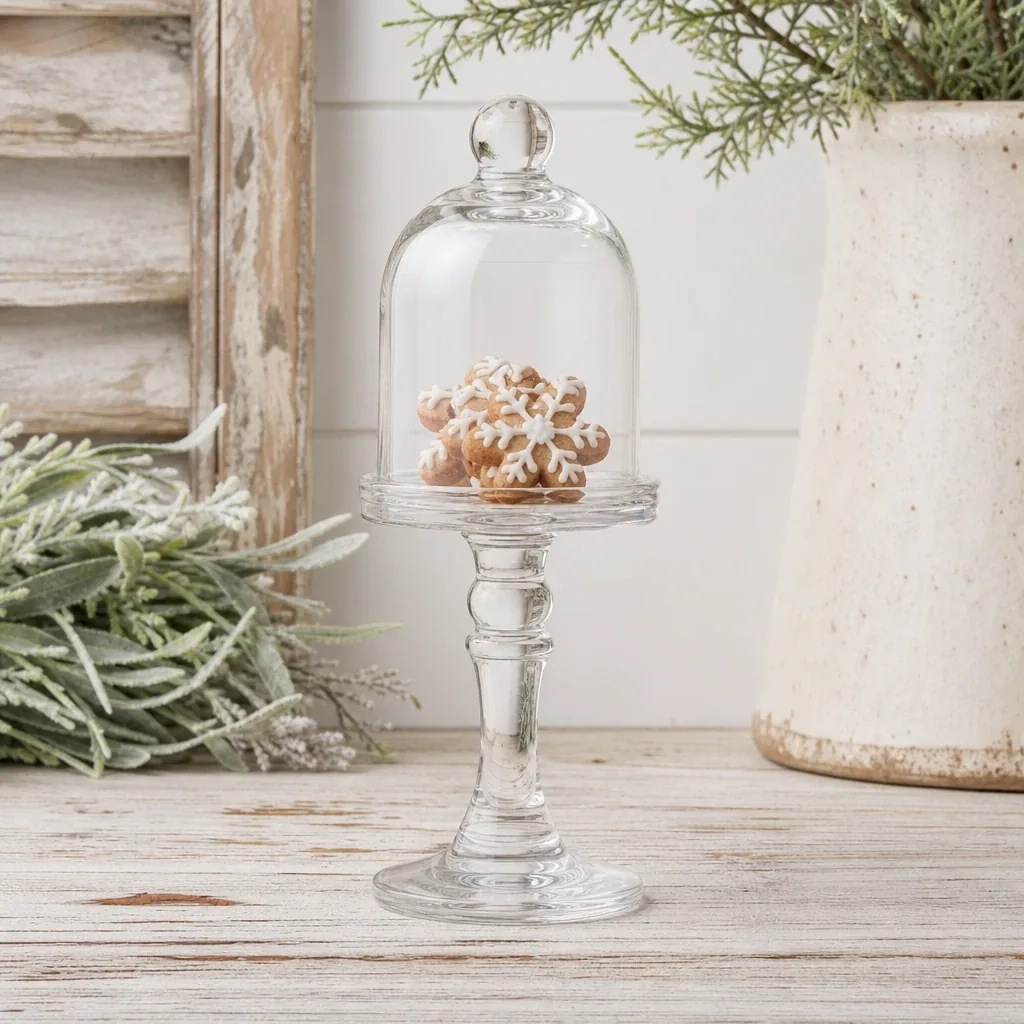 Alternate view of Mini Glass Pedestal styled on a softly lit farmhouse surface