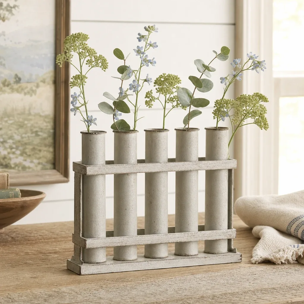 Multi-Tube Rack styled on a softly lit farmhouse surface