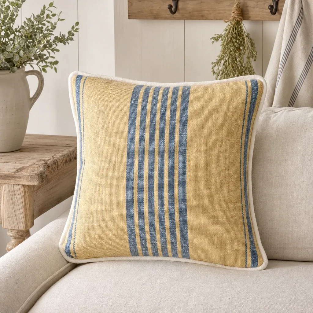 Quality Feed Sack Pillow styled in a warm farmhouse room