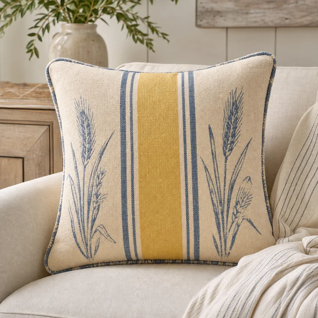 Alternate view of Quality Feed Sack Pillow styled in a warm farmhouse room