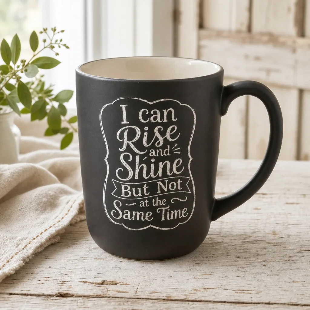 Rise and Shine Mug styled on a softly lit farmhouse surface