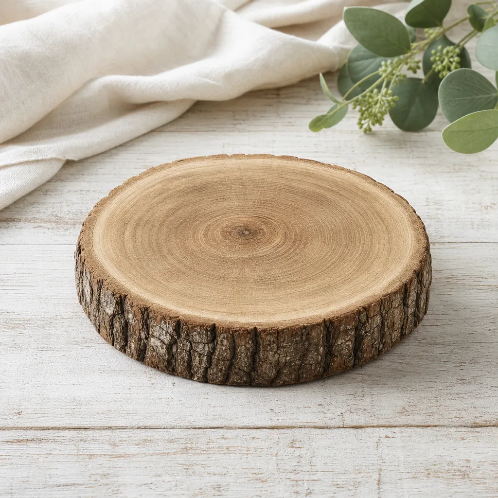 Rustic Wooden Slab styled on a softly lit farmhouse surface
