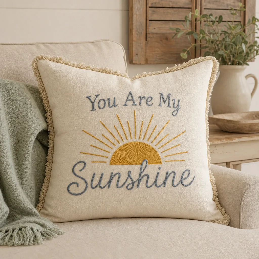 Alternate view of Sunshine Throw Pillow styled in a warm farmhouse room