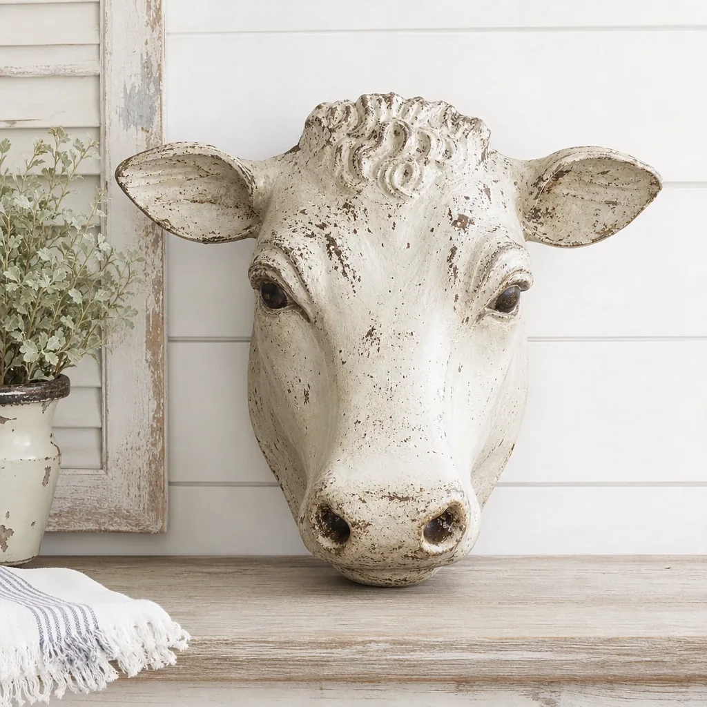 Alternate view of Sweet Bessie Cowhead styled on a softly lit farmhouse surface