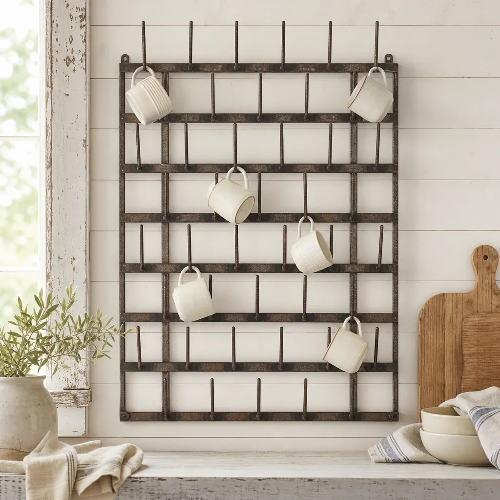 Alternate view of Wall Cup Rack displayed in a warm farmhouse interior