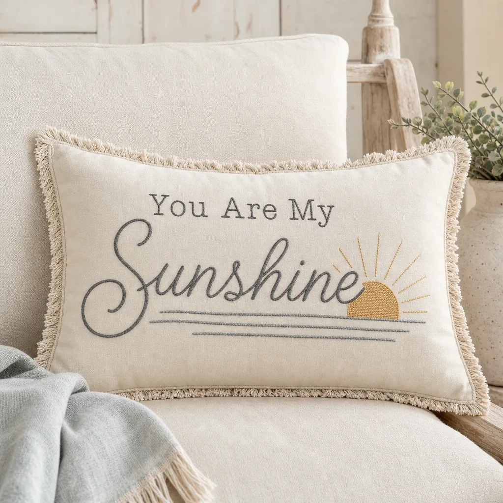 You Are My Sunshine Pillow styled in a warm farmhouse room
