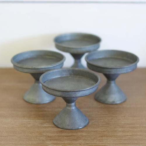 Set of four small galvanized metal cupcake stands